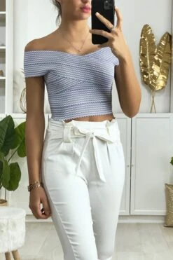 Crop Top Bleu Col Bateau Croisé Au Buste -Default Template 5 crop top bleu col bateau croise au buste 2