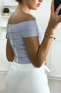 Crop Top Bleu Col Bateau Croisé Au Buste -Default Template 5 crop top bleu col bateau croise au buste 3