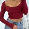 Crop Top Bordeaux Côtelé à Col Décolleté En Forme De Coeur -Default Template 5 crop top bordeaux cotele a col decollete en forme de coeur