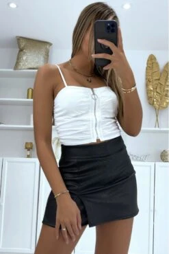 Crop Top Bustier Blanc à Fermeture éclair Style Rock Et Petit Anneau Argenté -Default Template 5 crop top bustier blanc a fermeture eclair style rock et petit anneau argente 2