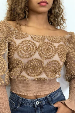 Crop Top Camel Manches Longues à Froufrous -Default Template 5 crop top camel manches longues a froufrous 2