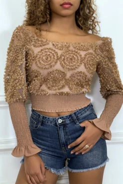 Crop Top Camel Manches Longues à Froufrous -Default Template 5 crop top camel manches longues a froufrous 3