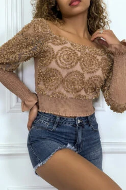 Crop Top Camel Manches Longues à Froufrous -Default Template 5 crop top camel manches longues a froufrous 5