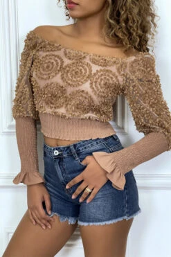 Crop Top Camel Manches Longues à Froufrous -Default Template 5 crop top camel manches longues a froufrous 9