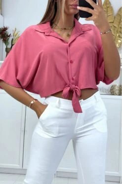 Crop Top Chemise Fuchsia Avec Noeud Et élastique Au Dos -Default Template 5 crop top chemise fuchsia avec noeud et elastique au dos 1