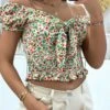 Crop Top Col Bateau Motif Fleuris Vert Avec Noeud -Default Template 5 crop top col bateau motif fleuris vert avec noeud