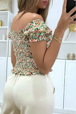 Crop Top Col Bateau Motif Fleuris Vert Avec Noeud -Default Template 5 crop top col bateau motif fleuris vert avec noeud 3