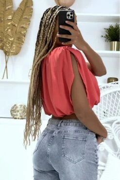 Crop Top Corail En Voile Doublé Avec épaulettes -Default Template 5 crop top corail en voile double avec epaulettes 2