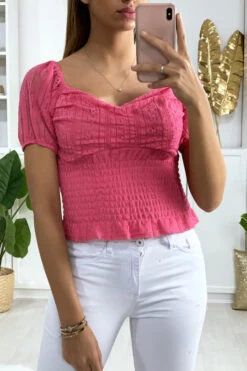 Crop Top En Dentelle Fuchsia Avec élastique à La Taille -Default Template 5 crop top en dentelle fuchsia avec elastique a la taille 2