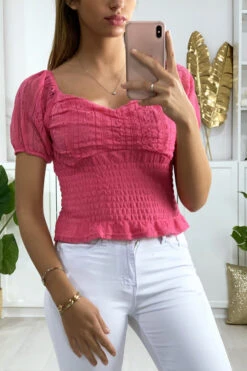 Crop Top En Dentelle Fuchsia Avec élastique à La Taille