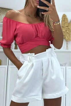 Crop Top Fuchsia à Col Bardot Croisée Sous La Poitrine Et Se Noue Au Dos -Default Template 5 crop top fuchsia a col bardot croisee sous la poitrine et se noue au dos 2