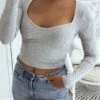 Crop Top Gris Côtelé à Col Décolleté En Forme De Coeur -Default Template 5 crop top gris cotele a col decollete en forme de coeur