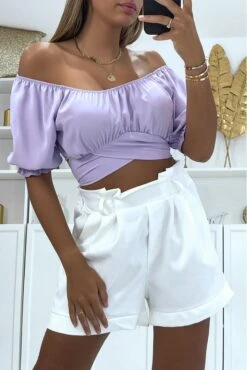 Crop Top Lilas à Col Bardot Croisée Sous La Poitrine Et Se Noue Au Dos -Default Template 5 crop top lilas a col bardot croisee sous la poitrine et se noue au dos 1