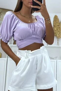 Crop Top Lilas à Col Bardot Croisée Sous La Poitrine Et Se Noue Au Dos -Default Template 5 crop top lilas a col bardot croisee sous la poitrine et se noue au dos 2
