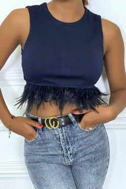 Crop Top Marine Avec Plumes Sans Manches à Col Rond -Default Template 5 crop top marine avec plumes sans manches a col rond 1
