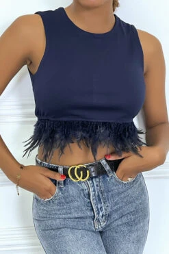 Crop Top Marine Avec Plumes Sans Manches à Col Rond -Default Template 5 crop top marine avec plumes sans manches a col rond 2