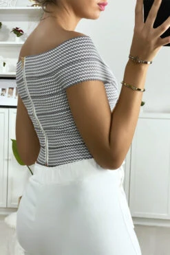 Crop Top Noir Col Bateau Croisé Au Buste -Default Template 5 crop top noir col bateau croise au buste 3