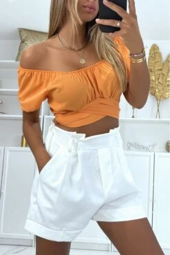 Crop Top Orange à Col Bardot Croisée Sous La Poitrine Et Se Noue Au Dos -Default Template 5 crop top orange a col bardot croisee sous la poitrine et se noue au dos 2