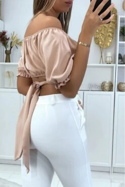 Crop Top Rose à Col Bardot Croisée Sous La Poitrine Et Se Noue Au Dos -Default Template 5 crop top rose a col bardot croisee sous la poitrine et se noue au dos 2