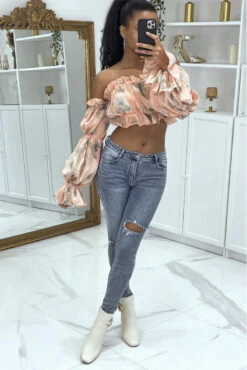 Crop Top Rose à Manches Longues Fleuri -Default Template 5 crop top rose a manches longues fleuri 2