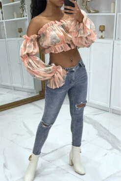 Crop Top Rose à Manches Longues Fleuri -Default Template 5 crop top rose a manches longues fleuri 3