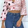 Crop Top Rose à Motif Floral Et Col Plongeant -Default Template 5 crop top rose a motif floral et col plongeant