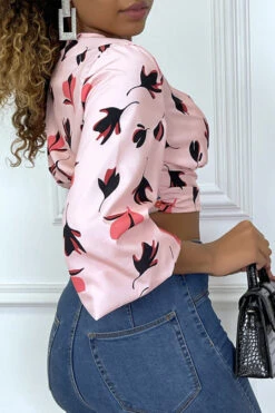 Crop Top Rose à Motif Floral Et Col Plongeant -Default Template 5 crop top rose a motif floral et col plongeant 2