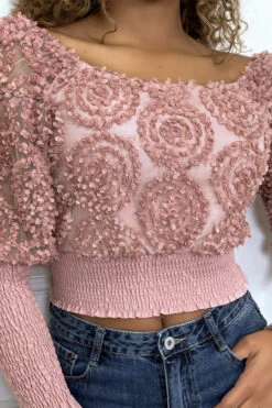 Crop Top Rose Manches Longues à Froufrous -Default Template 5 crop top rose manches longues a froufrous 1
