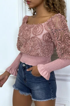 Crop Top Rose Manches Longues à Froufrous -Default Template 5 crop top rose manches longues a froufrous 4
