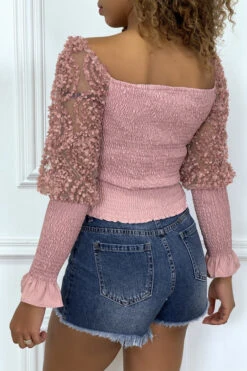 Crop Top Rose Manches Longues à Froufrous -Default Template 5 crop top rose manches longues a froufrous 5