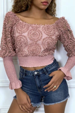 Crop Top Rose Manches Longues à Froufrous -Default Template 5 crop top rose manches longues a froufrous 6