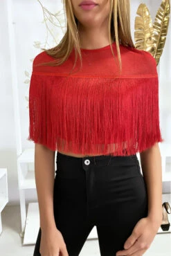 Crop Top Rouge à Franges