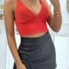 Crop Top Rouge Brassière Vol V Plongeant Et Bretelles Brillantes En Argent -Default Template 5 crop top rouge brassiere vol v plongeant et bretelles brillantes en argent