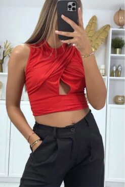 Crop Top Rouge Croisé Avec Noeud Au Dos -Default Template 5 crop top rouge croise avec noeud au dos 1