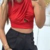 Crop Top Rouge Croisé Avec Noeud Au Dos -Default Template 5 crop top rouge croise avec noeud au dos