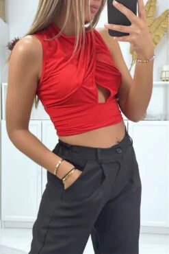Crop Top Rouge Croisé Avec Noeud Au Dos -Default Template 5 crop top rouge croise avec noeud au dos 2