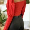 Crop Top Rouge Décolleté Avec Lacet Au Buste Et Aux Manches -Default Template 5 crop top rouge decollete avec lacet au buste et aux manches