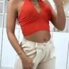 Crop Top Rouge Matière Côtelé Avec Noeud Au Col -Default Template 5 crop top rouge matiere cotele avec noeud au col