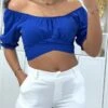Crop Top Royal à Col Bardot Croisée Sous La Poitrine Et Se Noue Au Dos -Default Template 5 crop top royal a col bardot croisee sous la poitrine et se noue au dos