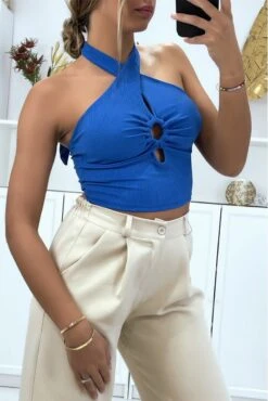 Crop Top Royal Matière Côtelé Croisé Au Coud Avec Anneaux -Default Template 5 crop top royal matiere cotele croise au coud avec anneaux 2