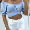 Crop Top Turquoise à Col Bardot Croisée Sous La Poitrine Et Se Noue Au Dos -Default Template 5 crop top turquoise a col bardot croisee sous la poitrine et se noue au dos
