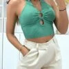 Crop Top Verte Matière Côtelé Croisé Au Coud Avec Anneaux -Default Template 5 crop top verte matiere cotele croise au coud avec anneaux