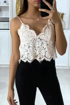 Débardeur En Dentelle Rose Avec Bretelle Amovible
