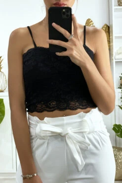 Débardeur Noir En Dentelle Doublé Avec Bretelle Amovible -Default Template 5 debardeur noir en dentelle double avec bretelle amovible 3