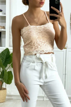 Débardeur Rose En Dentelle Doublé Avec Bretelle Amovible -Default Template 5 debardeur rose en dentelle double avec bretelle amovible 2