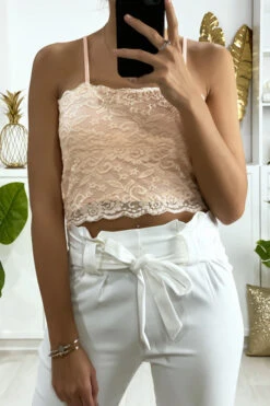 Débardeur Rose En Dentelle Doublé Avec Bretelle Amovible -Default Template 5 debardeur rose en dentelle double avec bretelle amovible 3