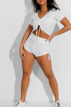 Ensemble Push Up Yoga Short Et Crop Top Blanc