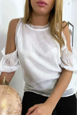 Haut Blanc En Crêpe Doublé Avec épaules Dénudés -Default Template 5 haut blanc en crepe double avec epaules denudes 2