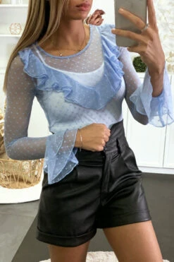 Haut En Résille Turquoise Avec Motif Pois Et Volant -Default Template 5 haut en resille turquoise avec motif pois et volant 2