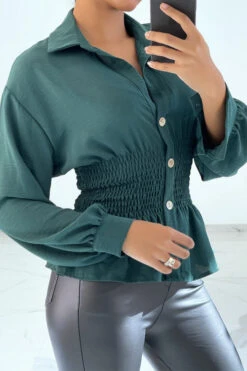 Haut Fluide Vert Cintré à La Taille Effet Bouffant Style Bohème Chic -Default Template 5 haut fluide vert cintre a la taille effet bouffant style boheme chic 1